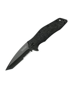 KER1835TBLKST image(0) - Kershaw Kuro Tanto-Serrated Assisted Open Liner Lock American Tanto Blade EDC Folding Pocket Knife - Black