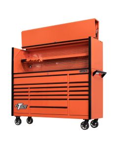 EXTDX7218HROK image(0) - Extreme Tools DX 72" Hutch & 17 Drawer Roller Cabinet Combo, Orang