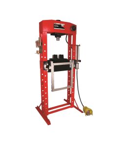 American Forge & Foundry AFF - Shop Press - 30 Ton Capacity - Foot Operated Air Motor/Manual Pump W/ Hydraulic Ram - Built In Polycarbonate Press Guard - 10 pc  Pin & Bearing Press Adapter Set Included - SUPER DUTY