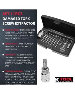 KTI75410 image(10) - K Tool International Extractor Set Damaged Torx Screw 11 pc
