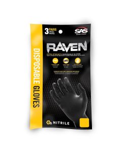 SAS66511-CS image(0) - Clipstrip of Raven Black PF Extra-Strength Black Disp. Gloves, L (pk of 25)