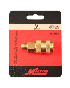 MILS-765 image(0) - Milton Industries HI-Flo V-Style 'A,M,V' 1/4" MNPT Brass Body