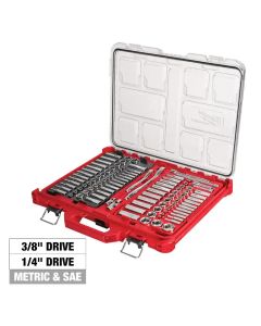 MLW48-22-9486 image(0) - Milwaukee Tool 106pc 1/4" and 3/8" Metric & SAE Ratchet and Socket Set with PACKOUT Low-Profile Organizer