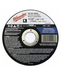 MLW49-94-4500 image(0) - Milwaukee Tool 4-1/2" x .045" x 7/8" Cut-Off Wheel (Type 1)