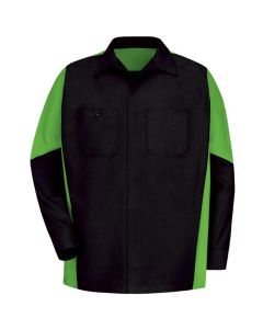 VFISY10BL-RG-L image(0) - Workwear Outfitters Men's Long Sleeve Two-Tone Crew Shirt Black/ Lime, Large