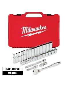 MLW48-22-9508 image(0) - Milwaukee Tool 3/8" Drive 32pc Ratchet & Socket Set - Metric