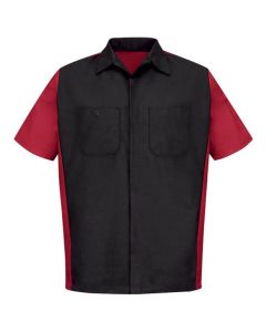 VFISY20BR-SSL-XXL image(0) - Workwear Outfitters Men's Short Sleeve Two-Tone Crew Shirt Black/Red, XXL Long