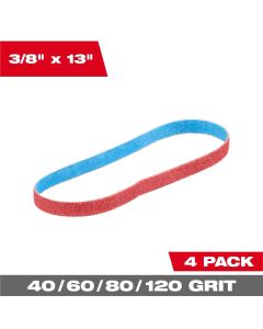 MLW48-80-7000 image(0) - Milwaukee Tool 3/8&rdquo; x 13&rdquo; 40/60/80/120 Grit Bandfile Belts &hyphen; 4 pack variety