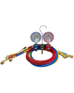 MSC54372 image(0) - Mastercool R134a, R404A, R407C & R507A 2-WAY ALUMINUM MANIFOLD GAUGE SET WITH NYLON BARRIER HOSES AND BALL VALVES