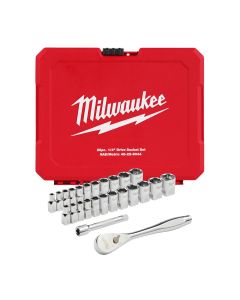 Milwaukee Tool 25pc 1/4" Drive Metric & SAE Ratchet and Socket Set with FOUR FLAT SIDES