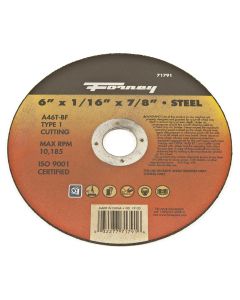 Forney Industries Cut-Off Wheel, Metal, Type 1, 6 in x 1/16 in x 7/8 in