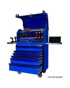 Extreme Tools PWS Series 41in W x 24in D Extreme Portable Workstation and 41in W x 25in D 6-Drawer Roller Cabinet Combo, Gloss Blue w Black Drawer Pulls