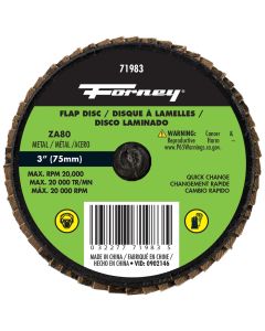 Forney Industries Quick Change Flap Disc, 80 Grit, 3 in