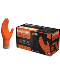 AMXGWON42100 image(0) - Gloveworks Orange Nitrile Raised Diamond Texture Disposable Gloves, Size Small