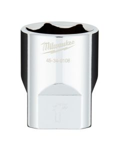 MLW45-34-9108 image(0) - Milwaukee Tool 1/2" Drive 1" SAE  6-Point Socket with FOUR FLAT Sides, Vanadium Steel, Chrome