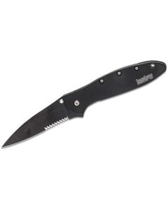 KER1660CKTST image(0) - Kershaw Leek-Serrated Assisted Open Frame Lock Drop Point Blade EDC Folding Pocket Knife - Black