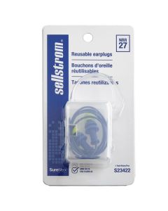 SRWS23422 image(0) - Sellstrom - Earplugs - Reusable - Tapered - Corded - NRR 27 - Blue/Hi-Viz Green - 1 Pair/Plastic Case