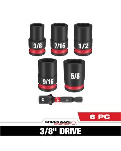 MLW49-66-7035 image(0) - Milwaukee Tool 6PC SHOCKWAVE Impact Duty 3/8" Drive SAE Standard Socket Set