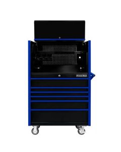 EXTDX4107HRKU image(0) - Extreme Tools DX Series 41in W x 25in D Extreme Power Workstation&reg; Hutch and 6 Drawer 25in Deep Roller Cabinet - Black with Blue Drawer Pulls 100-200 lb. Slides
