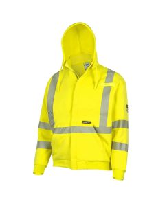 OBERON Hoodie - Hi-Vis 100% FR/Arc-Rated Heavyweight 12 oz Cotton Fleece - Zipper Closure - Detachable Hood - Hi-Vis Yellow - Size: 4XL