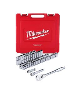 MLW48-22-9010 image(0) - Milwaukee Tool 47pc 1/2" Drive Metric & SAE Ratchet and Socket Set with FOUR FLAT Sides