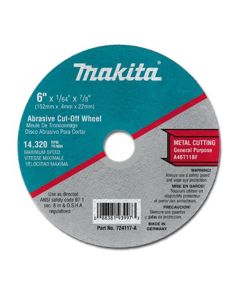 MAK724117-A-25 image(0) - 6" x 7/8" x 1/16" Super Thin Cut off Wheel, Metal, 25/pk