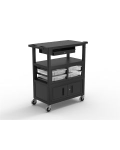 LUXECMBSKBC-B image(0) - Luxor 32" x 18" Deluxe Cart with Locking Cabinet, Storage Bins, Keyboard Tray, Pocket Chart Hooks, and Cup Holder