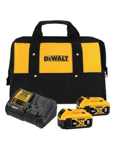 DWTDCB205-2CK image(0) - DeWalt 20V MAX XR Premium Lithium-Ion 5.0Ah Battery Pack (2 Pack), Charger and Kit Bag