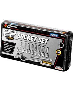 WLMW36904 image(0) - Wilmar Corp. / Performance Tool 22PC.METRIC 1/4" DR.SOCKET SET W/PRO STYLE RATCHET