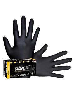 SAS66516 image(1) - SAS Safety Raven Black 7mil PF Nitrile Gloves, Small (pk of 100)