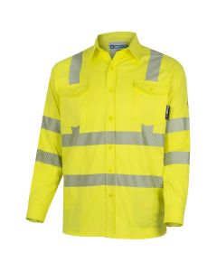 OBERON Button Up Shirt - Hi-Vis FR/Arc-Rated 7.5 oz 88/12 - Hi-Vis Yellow - Size: M