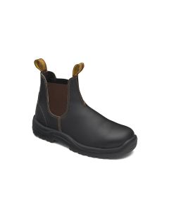 BLU172-050 image(0) - Blundstone Steel Toe Elastic Side Slip-On Boots, Kick Guard, Water Resistant, Stout Brown, AU size 5, US size 6
