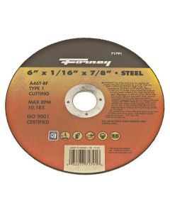 FOR71791 image(0) - Forney Industries Cut-Off Wheel, Metal, Type 1, 6 in x 1/16 in x 7/8 in