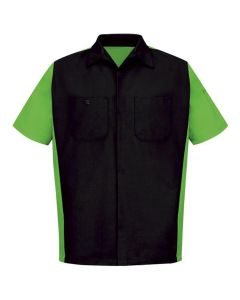 Workwear Outfitters Men's Short Sleeve Two-Tone Crew Shirt Black/Lime, Medium