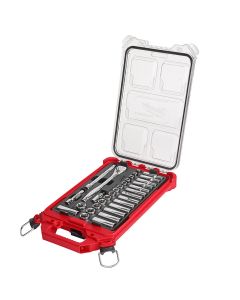 MLW48-22-9482 image(0) - Milwaukee Tool 32pc 3/8" Metric Ratchet and Socket Set with PACKOUT Low-Profile Compact Organizer