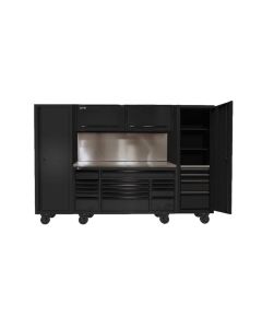 120" RS PRO CTS Roller Cabinet & Side Lockers Combo with Solid Backsplash - Black