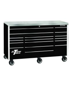 Extreme Tools EXQ Series 72"W x 30"D 17-Drawer Pro Triple Bank Roller Cabinet Black w/ Chrome Quick Release Drawer Pulls