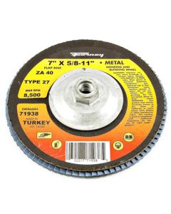 FOR71938-5 image(0) - Forney Industries Flap Disc, Type 27, 7 in x 5/8 in-11, ZA40 5 PK