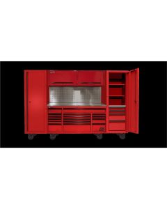 Homak Manufacturing 120? RS PRO CTS Roller Cabinet & Side Lockers Combo with Toolboard Backsplash - Red