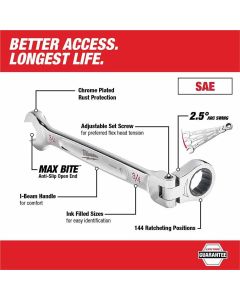 MLW45-96-9812 image(1) - Milwaukee Tool 3/8" Flex Head Ratcheting Combination Wrench