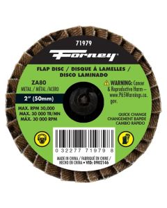 Forney Industries Quick Change Flap Disc, 80 Grit, 2 in 5 PK