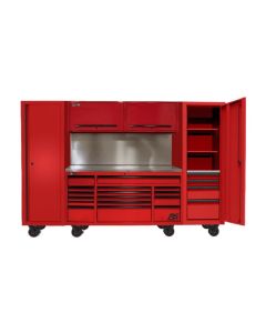 HOMRDCTS12001 image(0) - 120" RS PRO CTS Roller Cabinet & Side Lockers Combo with Solid Backsplash - Red
