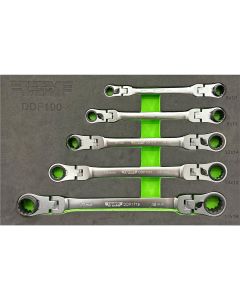 VIMDDF100 image(0) - VIM Tools 5 PC. DOUBLE DEEP SPLINE FLEX HEAD RATCHETING WRENCH SET - METRIC