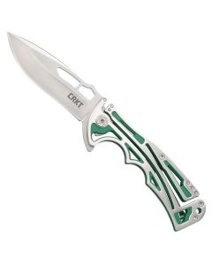 CRK5241 image(0) - CRKT (Columbia River Knife) NIRK Tighe Green EDC Folding Pocket Knife: Stainless Steel Plain Edge Blade, Silver & Green Machined Stainless Steel Handle