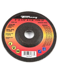 Forney Industries Grinding Wheel, Metal, Type 27, 5 in x 1/4 in x 7/8 in