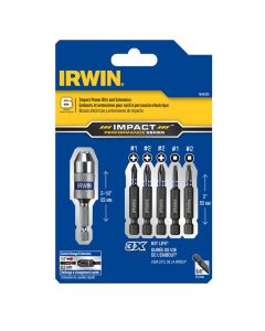 IRWIWAF1306 image(0) - Irwin Industrial 6-Piece Impact Power Bits and Extension Set