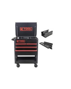 K Tool International Service Cart 35 in. Premium 4 Drawer 500 lb. (Matte Black) w/ Megnetic Accessories