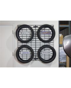 WALL GRID TIRE DISPLAY WITH HOOKS