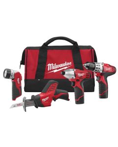 MLW2498-24 image(0) - Milwaukee Tool M12 Cordless LITHIUM-ION 4-Tool Combo Kit