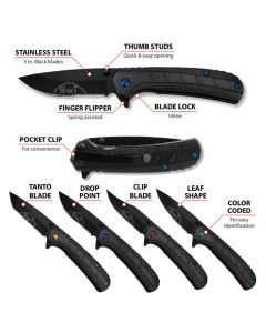 WLMW9379 image(0) - Wilmar Corp. / Performance Tool 4 pk. Assisted Open Pocket Knife Set